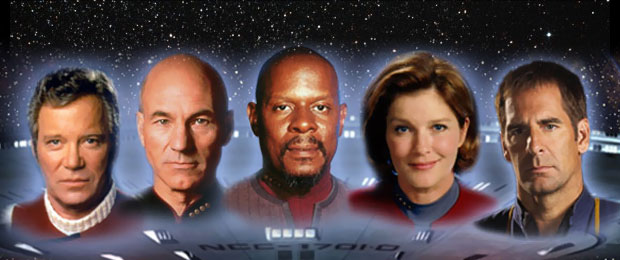 Above: The actors of the franchise were the captains of their respectives series: William Shatner, Patrick Stewart, Avery  Brooks, Kate Mulgrew, and Scott Bakula. Photo Courtesy: StarTrek.com