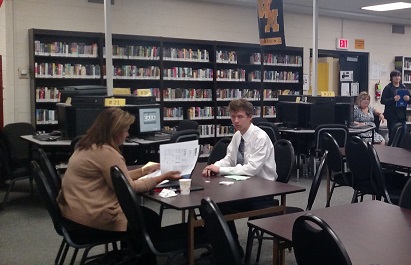 A nervous yet excited Thomas trainor interviews with a college representative. Photo Courtesy:  Mrs.Petrosillo