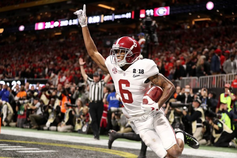 Above: Devonta Smith celebrating after game-winning touchdown. Photo Courtesy: Christian Petersen