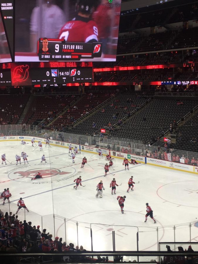 The Devils are on the ice for the start of a game. Photo Credit: Jared Miller
