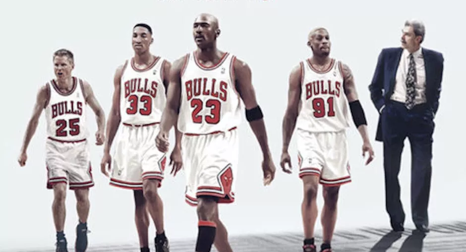 Michael Jordan and his squad proving they're the best team of all time.