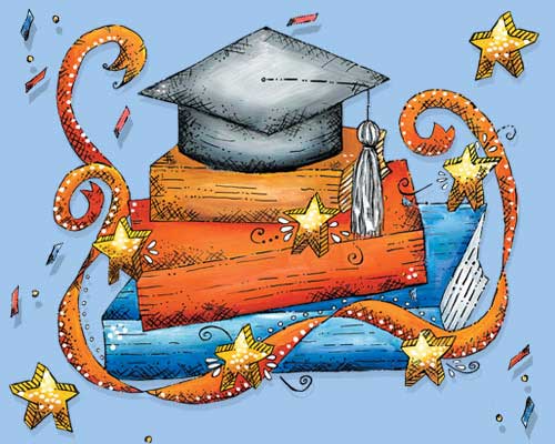 a photo of a graduation cap and some books