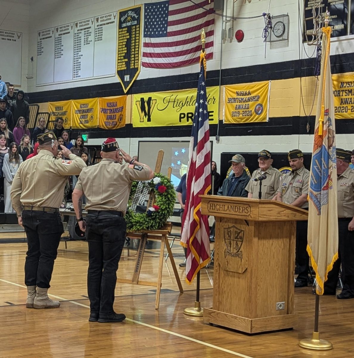 Mr. Hass, West Milford Post 7198 VFW Commander, and Mr. Joyner place the wreath for our annual ceremony. 